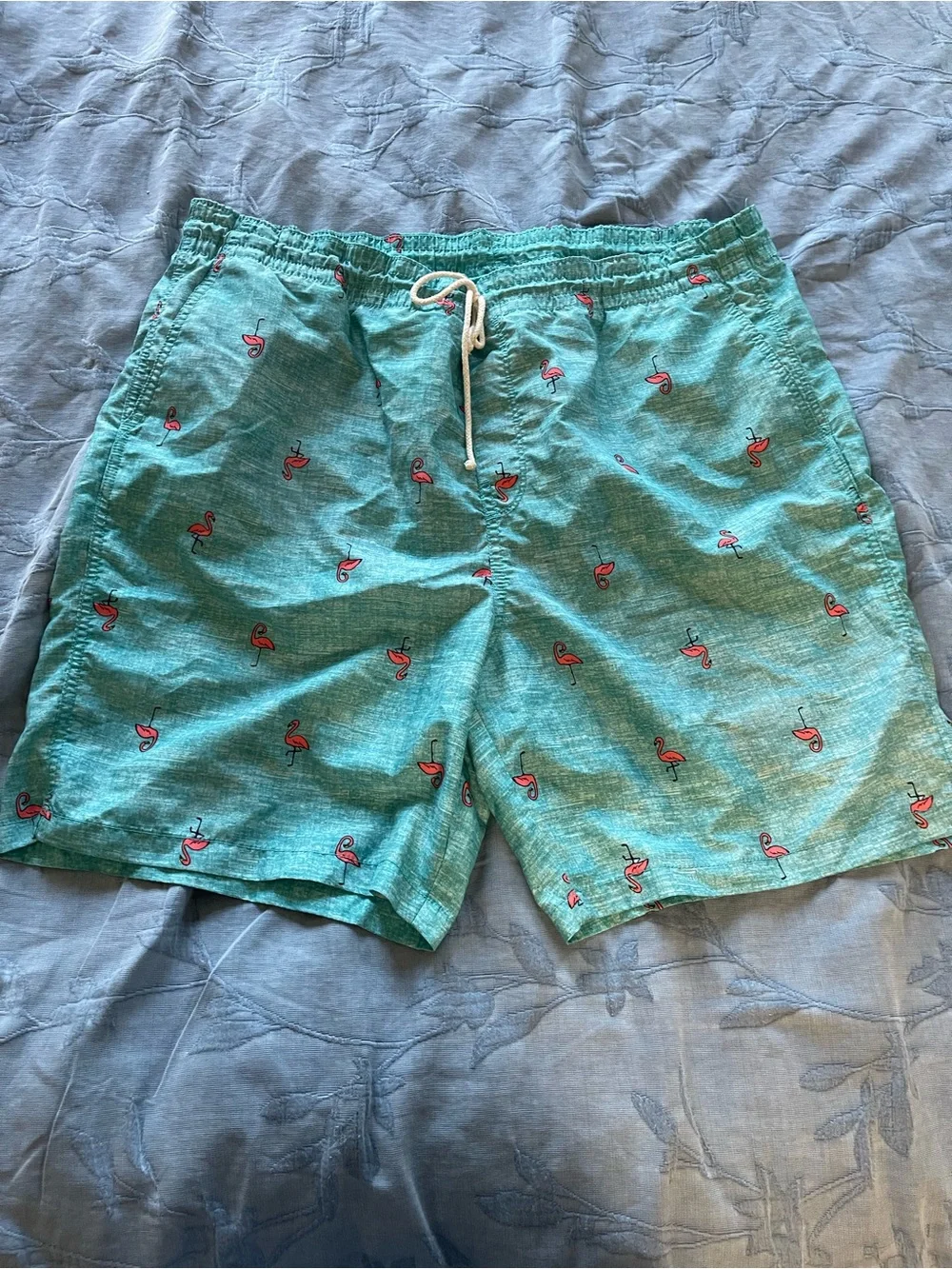 Old Navy Teal Swim Trunks with Pink Flamingo Print